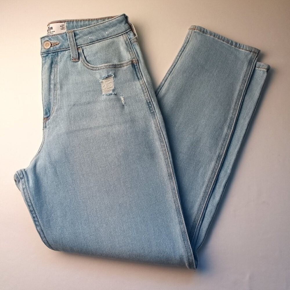 Hollister Womens Curvy High-Rise Mom Jean Light Wash 5/27 Distressed Streetwear